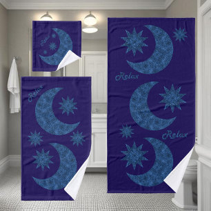 Moon and stars in a blue glitter look - Relax! Bath Towel Set