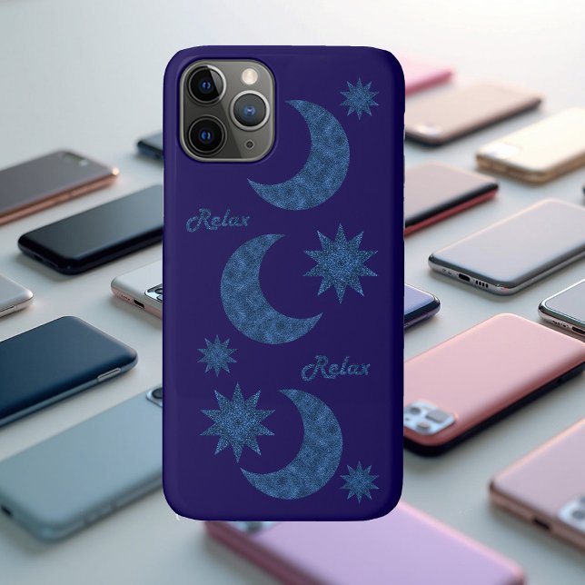 Moon and stars in a blue glitter look - Relax!  Case-Mate iPhone Case (Creator Uploaded)
