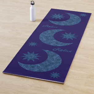 Moon and stars in a blue glitter look - Relax!  Yoga Mat
