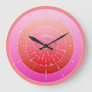 Moon and Stars Mandala - Coral Pink and Orchid Large Clock