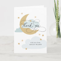 Moon and Stars Matte Blue Script Baby Shower Thank