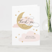 Moon and Stars Matte Pink Script Baby Shower Thank