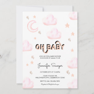 Moon and Stars   Modern Watercolor Baby Shower  Invitation