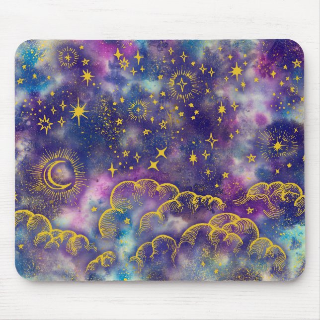 "Moon and Stars" Mousepad (Gold Colours) (Front)