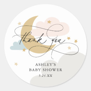 Moon and Stars Multi Script Baby Shower Thank You Classic Round Sticker