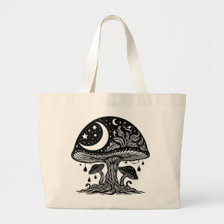 Moon and Stars Mushroom Large Tote Bag
