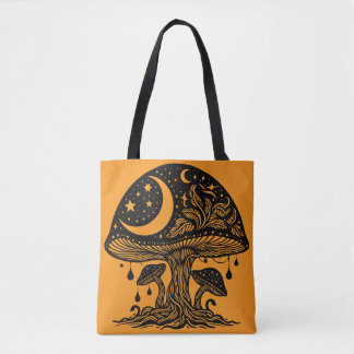 Moon and Stars Mushroom Tote Bag
