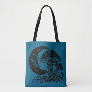 Moon and Stars Mushroom Tote Bag