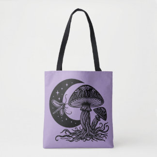 Moon and Stars Mushroom Tote Bag