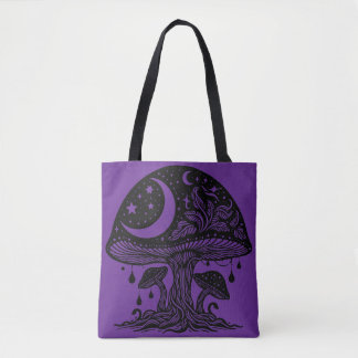 Moon and Stars Mushroom Tote Bag