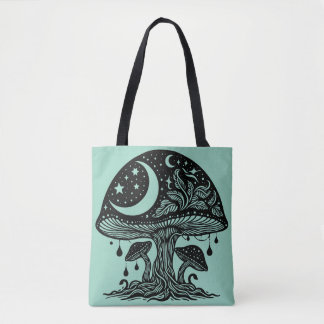 Moon and Stars Mushroom Tote Bag