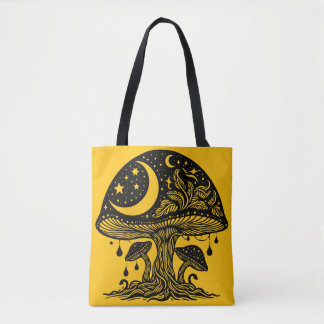 Moon and Stars Mushroom Tote Bag