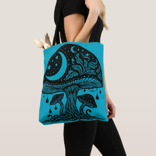 Moon and Stars Mushroom  Tote Bag