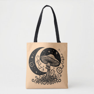 Moon and Stars Mushroom Tote Bag