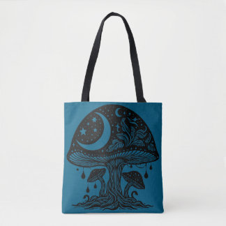 Moon and Stars Mushroom Tote Bag