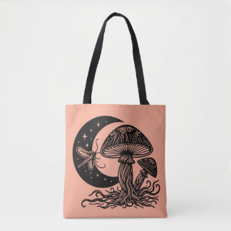 Moon and Stars Mushroom Tote Bag