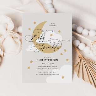 Moon and Stars Neutrals Elegant Script Baby Sprink Invitation