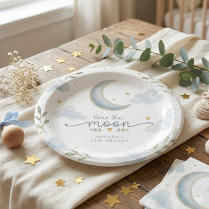 Moon and Stars Over the moon Baby Shower Paper Plate