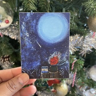 Moon and Stars Painting Navy Blue Reading Fine Art Poster