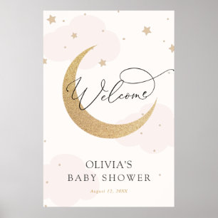 Moon and Stars Pink Baby Shower Welcome Sign