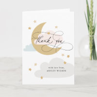 Moon and Stars Pink Blue Script Baby Shower Thank