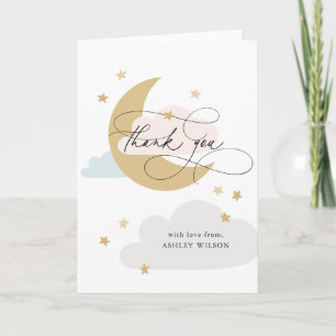 Moon and Stars Pink Blue Script Baby Shower Thank  You Card