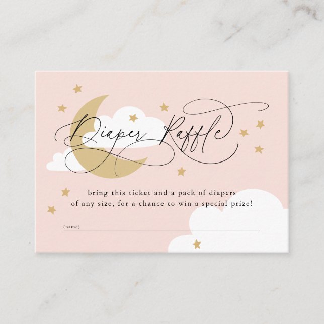 Moon and Stars Pink Diaper Raffle Baby Shower Enclosure Card (Front)