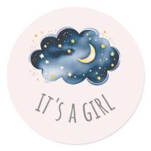 Moon and Stars Pink It's A Girl Baby Shower