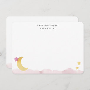 Moon and Stars, Pink Watercolor Personalised Flat Card
