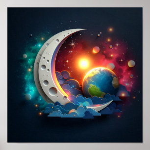 Moon and Stars Poster