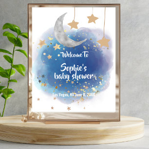 Moon And Stars Royal Blue Gold Welcome Sign