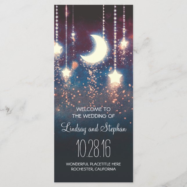 moon and stars rustic wedding program programme (Front)