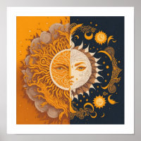 Moon and Sun , esoteric, Astrology boho fan