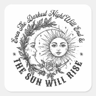 Moon and Sun Face Line Art T-Shirt – Celestial Ske Square Sticker