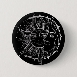 Moon and sun. Vintage style tattoo illustration 6 Cm Round Badge