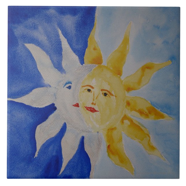 Moon And Sun Watercolor Tile (Front)