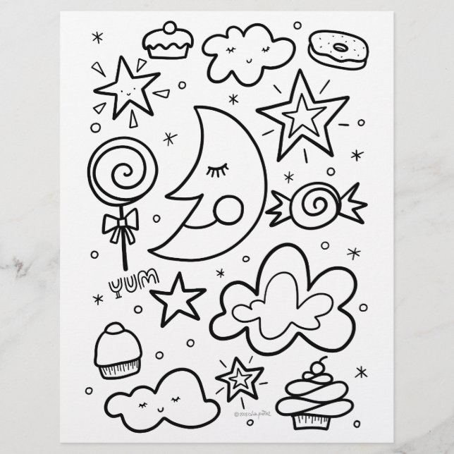 Moon and Sweets Colouring Page (Front)