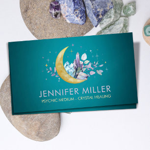 Moon and  Watercolor Crystals Business Card