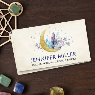 Moon and  Watercolor Crystals Business Card