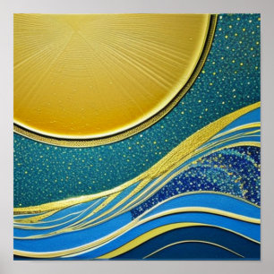 Moon and Waves Poster