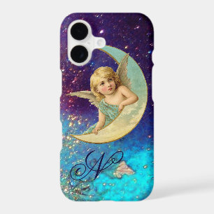 MOON ANGEL IN BLUE GOLD SPARKLES Monogram