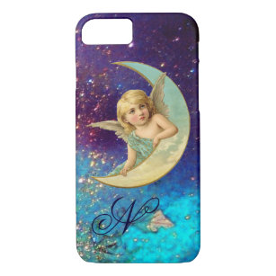 MOON ANGEL IN BLUE GOLD SPARKLES Monogram Case-Mate iPhone Case