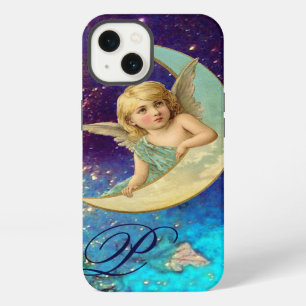 MOON ANGEL IN BLUE GOLD SPARKLES Monogram iPhone 13 Case