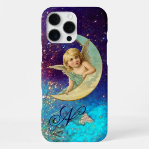 MOON ANGEL IN BLUE GOLD SPARKLES Monogram iPhone 16 Pro Max Case