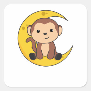 Moon Animals Monkey Sweet Animals Monkey For Kids Square Sticker