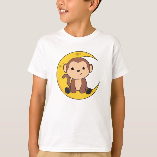 Moon Animals Monkey Sweet Animals Monkey For Kids T-Shirt (Front)