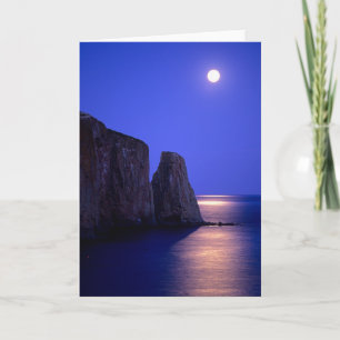 Moon At Dusk   Perce Rock Gaspe Coast Quebec Card
