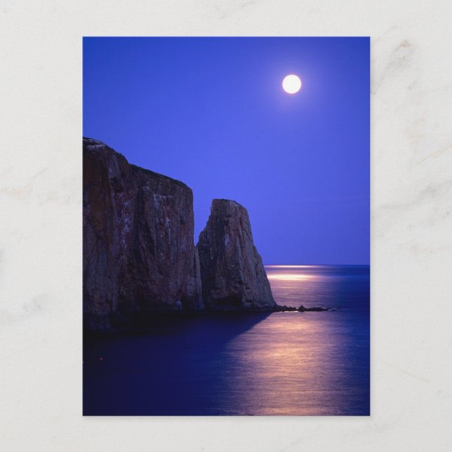 Moon At Dusk | Perce Rock Gaspe Coast Quebec Postcard (Front)