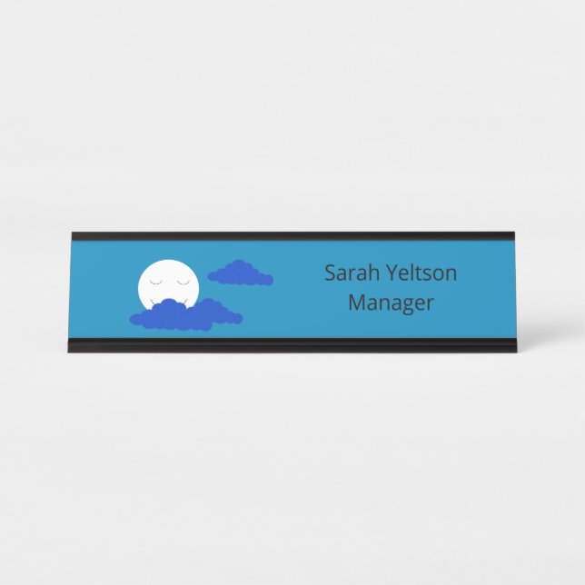 Moon at Early Dusk: Blue Desk Name Plate (Front)