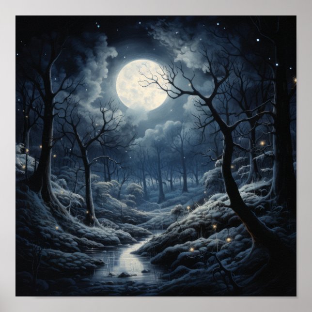 Moon at Night Sky Poster - Stunning Lunar Art Prin (Front)